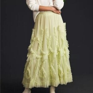 Anthropologie Ruffle Tulle Light Green Maxi Skirt